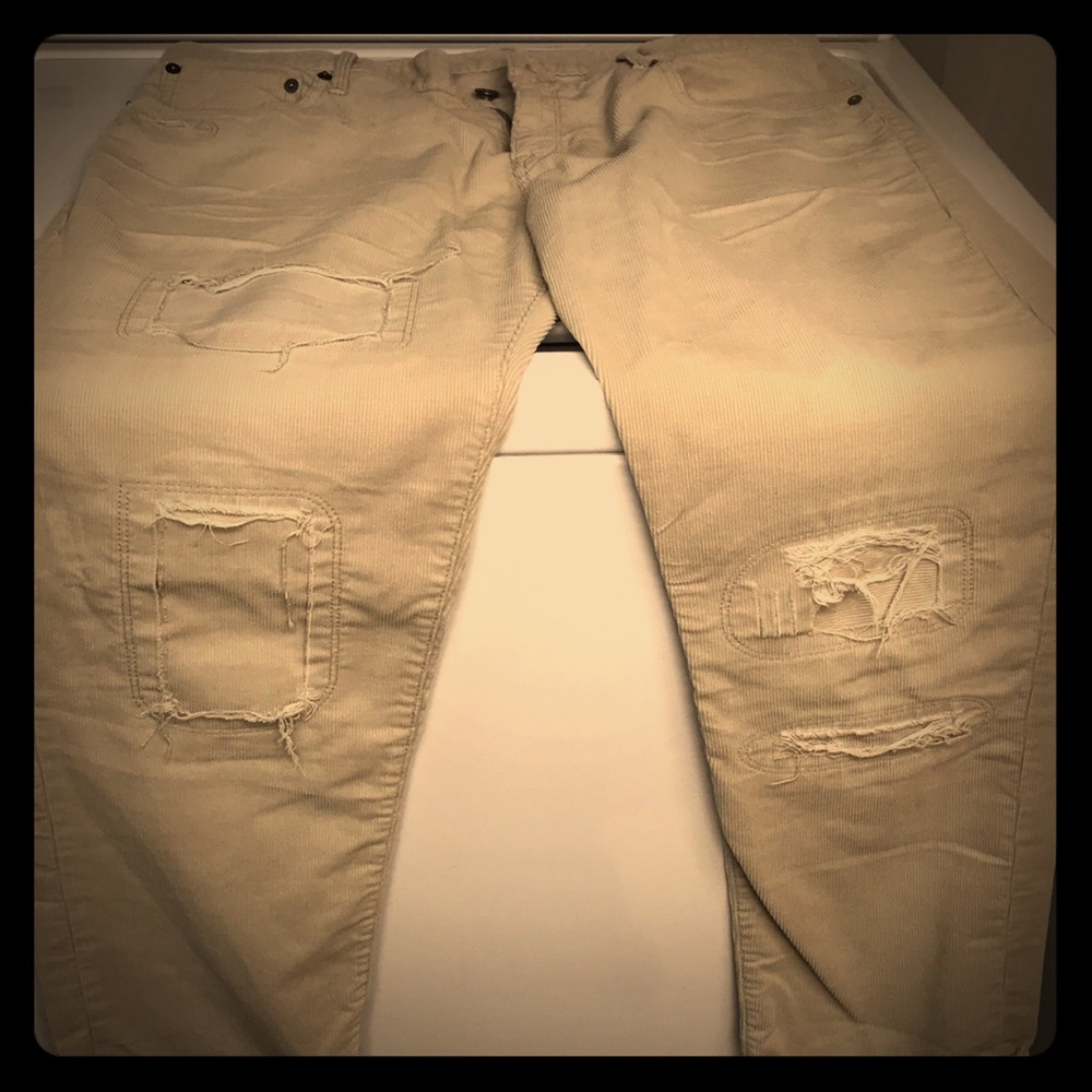 Gap curduroy/khaki distressed boyfriend pants.